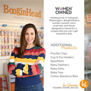 BooginHead Silicone Chain Universal Pacifier Clip featured with a smiling woman, showcasing stylish baby essentials in the background.