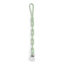 Sage green silicone chain pacifier clip with metal clip for securing baby pacifiers. Designed for easy attachment and use.