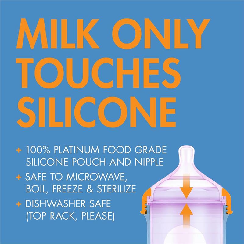 Boon 3Pk Nursh Silicone Baby Bottles, 4 Oz, Color Block; features include safe materials and dishwasher compatibility.
