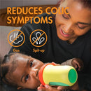 Boon 3Pk Nursh Silicone Baby Bottles, 8 oz, in Color Block; highlights colic symptom reduction with icons for gas and spit-up.