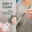 Boon Cacti Bottle Cleaning Brush Set featuring a cactus-shaped brush and a narrow green brush for cleaning bottles and sippy cups.