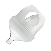 Light gray Boon NURSH silicone pouch bottle, 4 oz, featuring a soft spout and convenient handle for easy feeding.