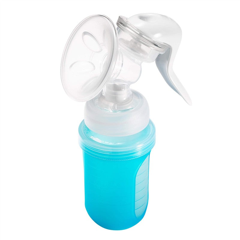 Boon NURSH Pump Adapter for Spectra & Avent, featuring a translucent pump attachment and blue container.