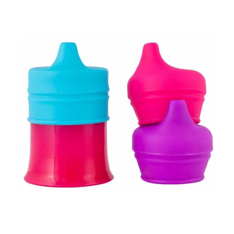 Boon Snug Spout Universal Silicone Sippy Lids and Cup, 9M+ Pink Multi Image 1