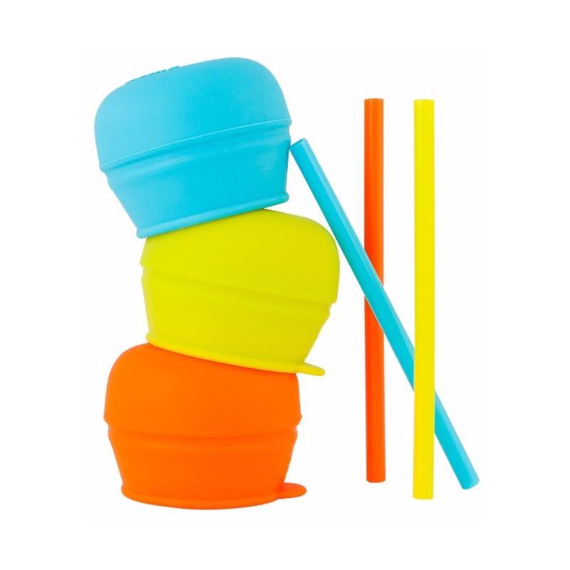 Boon Snug Straw Universal Silicone Straw Lids, 12M+ Orange Multi Image 1