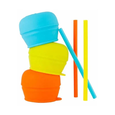 Boon Snug Straw Universal Silicone Straw Lids, 12M+ Orange Multi Image 1