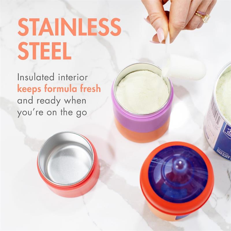 Boon Triful Baby Formula Dispenser features stainless steel insulation, keeping formula fresh for on-the-go convenience.
