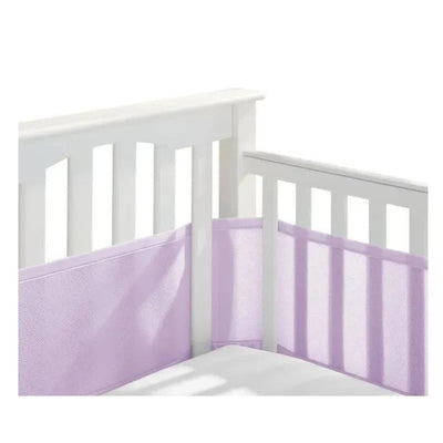 Classic breathable mesh crib liner in lavender, fitted inside a white crib, enhancing safety and airflow.