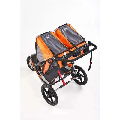 BOB Gear Handlebar Console for Duallie Strollers, featuring cup holders and storage, with black and orange accents.