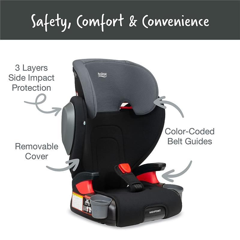Britax - Highpoint 2-Stage Belt Positioning Booster Car Seat, Black Ombre Image 8