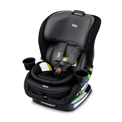 Britax Poplar Convertible Car Seat in Stone Onyx features a padded design, secure harness, and two cup holders.