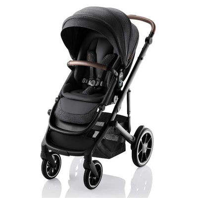 Romer Tura stroller in Peppercorn color, featuring a padded seat, adjustable canopy, and black frame with stylish wheels.