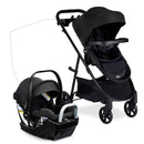Britax Willow Brook S+ Travel System in Raven Black, featuring a stroller with a canopy and an infant car seat with a handle.