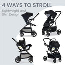 Britax Willow Brook Travel System with Aspen Base, showcasing four configuration options, features a lightweight design.