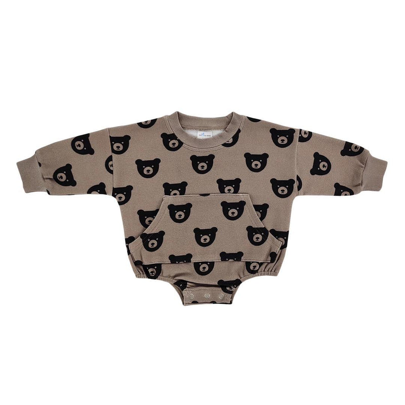 Brown Bear Sweatshirt Romper - MacroBaby