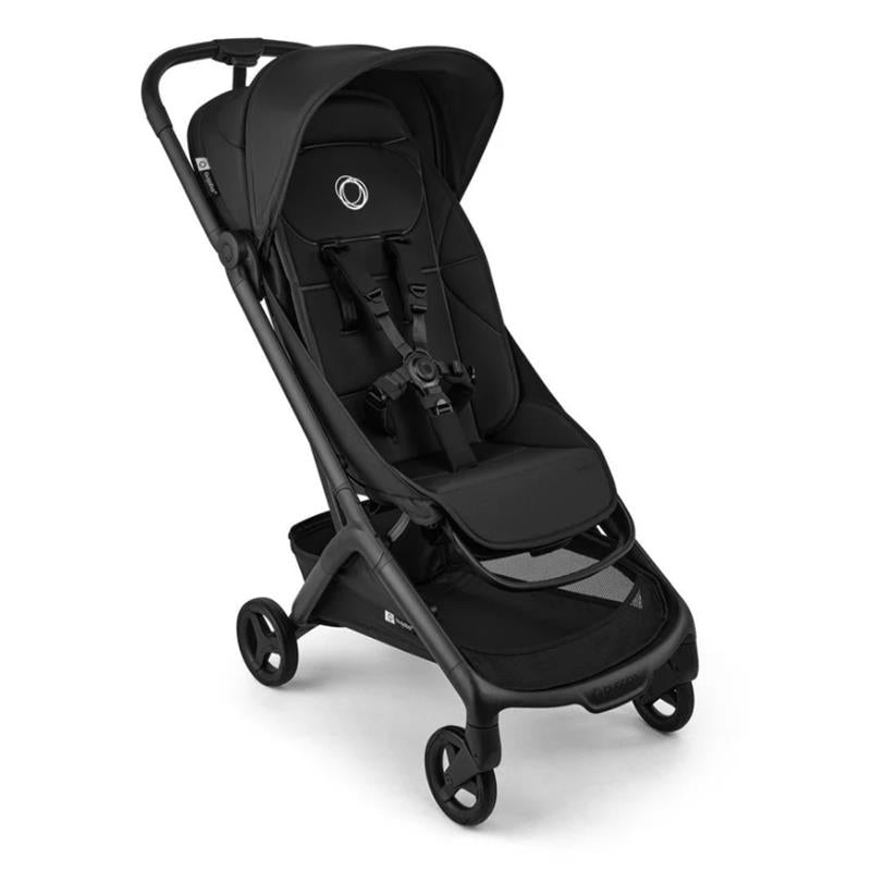 Bugaboo Butterfly 2 Plus Complete Stroller in Heritage Black, featuring a sleek design, adjustable canopy, and safety harness.