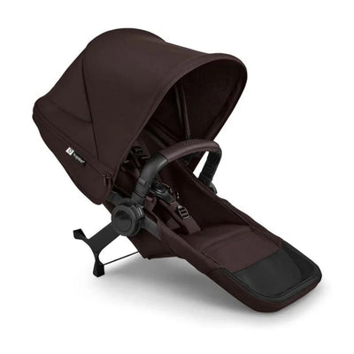 Bugaboo Donkey 6 Sibling Seat in Cocoa Brown with a large canopy and reclining seat, designed for infants and toddlers.