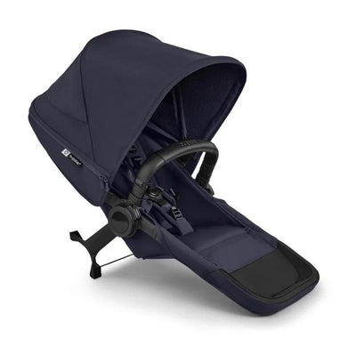 Bugaboo Donkey 6 sibling seat in Deep Indigo, featuring a large canopy, adjustable seat, and supportive harness.
