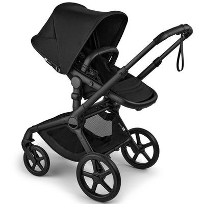 Bugaboo Fox 5 Renew stroller in Heritage Black, featuring a spacious seat, adjustable canopy, and large wheels for smooth maneuvering.