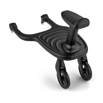 Wheeled board with detachable seat for children, compatible with Bugaboo strollers, featuring two wheels and a handle.