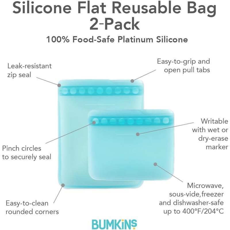 Bumkins Silicone Reusable Sandwich and Snack Bags, Storage, Food Prep, Lunch Bag, Washable Zip Bag, Microwave, Freezer and Dishwasher Safe, Travel