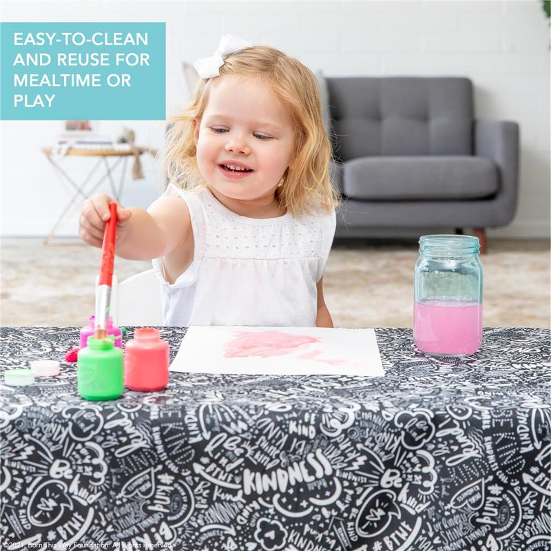 Bumkins Baby Splat Mat for Under High Chair, Born This Way Be Kind Black Image 4