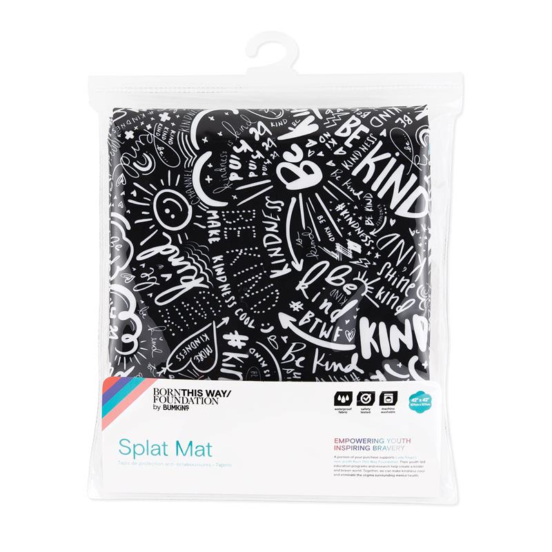 Bumkins Baby Splat Mat for Under High Chair, Born This Way Be Kind Black Image 6