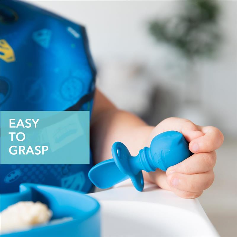 Bumkins Baby Utensils Set, Chewtensils Silicone Spoons for Dipping, Batman Blue Image 4