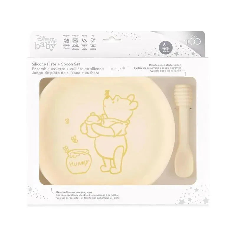 Bumkins - Disney Baby and Toddler Silicone Plate and Spoon Set, 6 Months Up, Winnie The Pooh Image 4