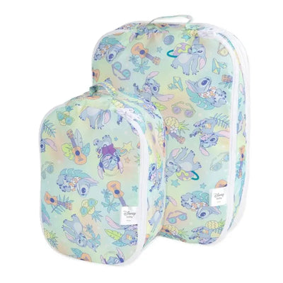 Packing cubes featuring a pastel Aloha design with Stitch from Disney, ideal for organizing travel items.