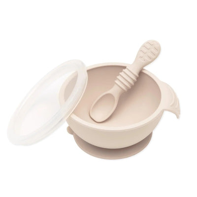 Bumkins Silicone First Feeding Set with Lid and Spoon - Sand Image 1