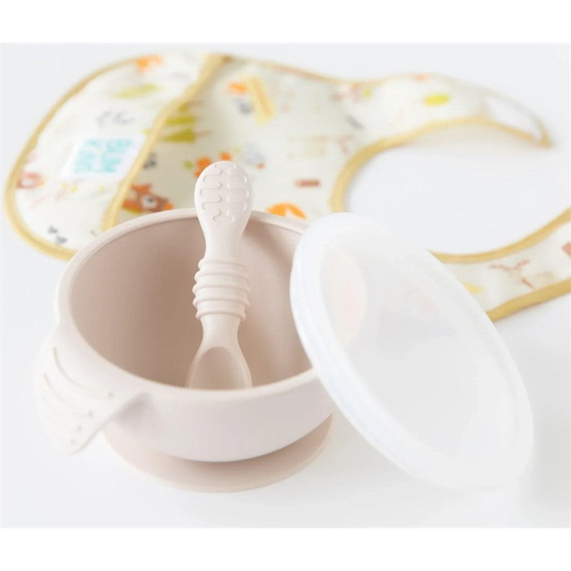Bumkins Silicone First Feeding Set with Lid and Spoon - Sand Image 2