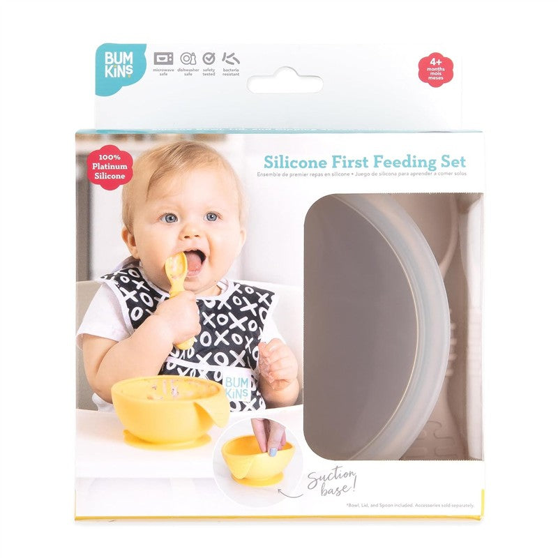 Bumkins Silicone First Feeding Set with Lid and Spoon - Sand Image 6