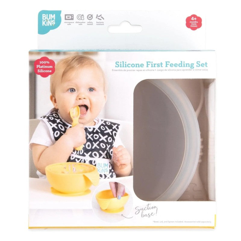 Bumkins Silicone First Feeding Set with Lid and Spoon - Sand Image 7