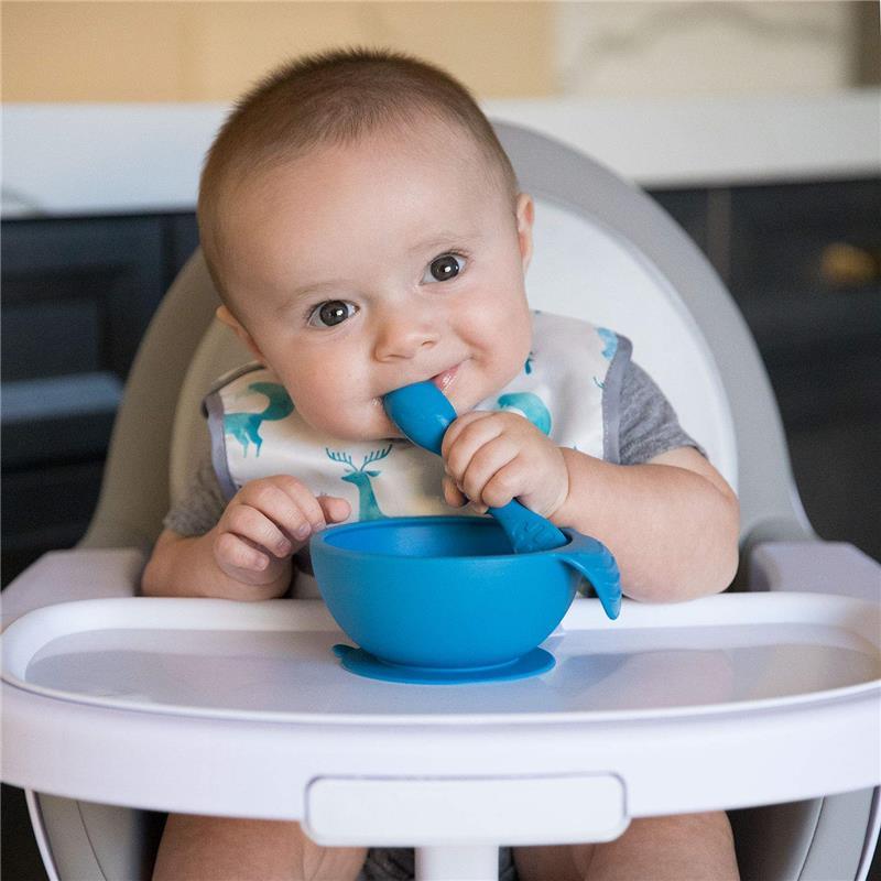 Bumkins - Silicone First Feeding Set with Lid & Spoon, Gray Image 3