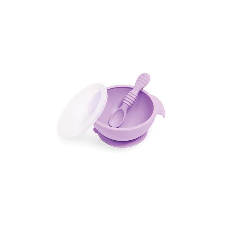 Bumkins Silicone First Feeding Set with Lid & Spoon, Lavander Image 1