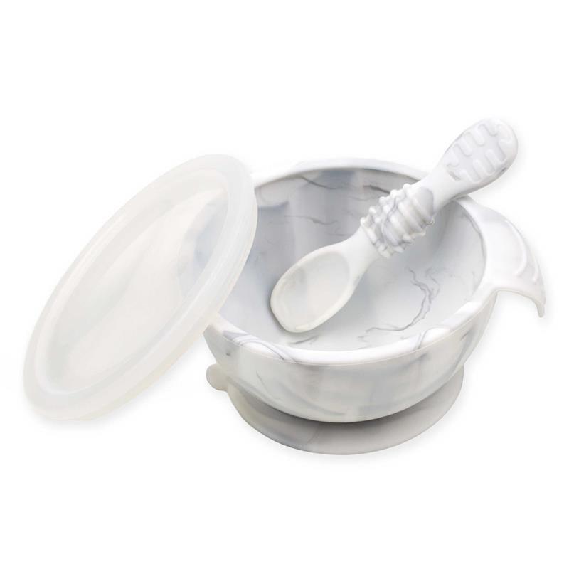 Bumkins Silicone First Feeding Set with Lid & Spoon, Marble Image 1