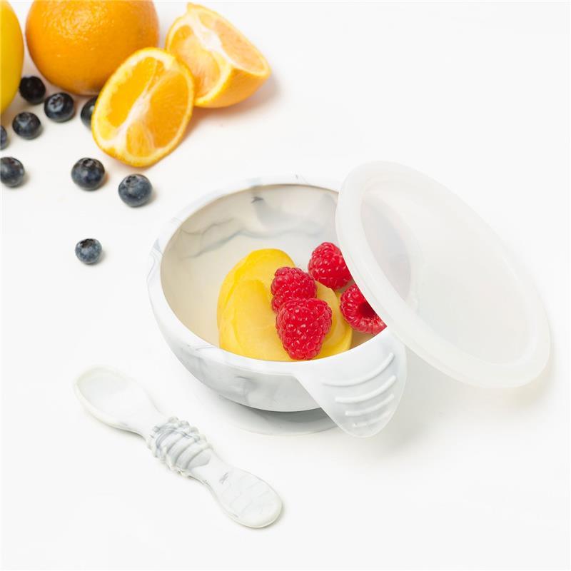 Bumkins Silicone First Feeding Set with Lid & Spoon, Marble Image 3