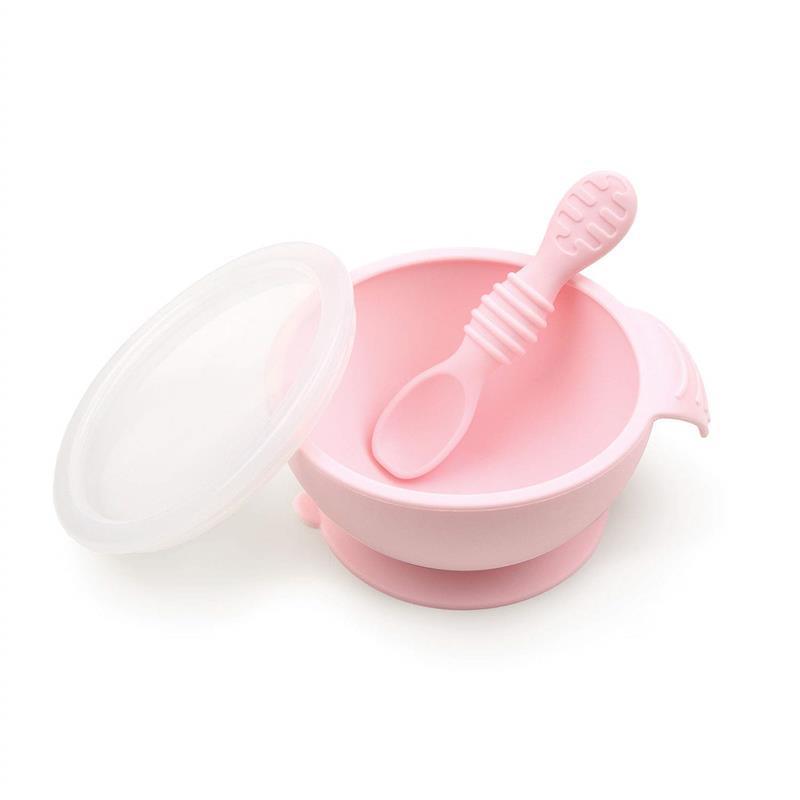 Bumkins - Silicone First Feeding Set with Lid & Spoon, Pink Image 1