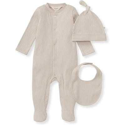 Burts Bees - 3Pk Jumpsuit, Hat & Bib Set, Limestone Image 1