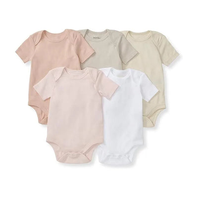 Burts Bees - 5Pk Baby Girl Solid Short Sleeve Bodysuits, Pink Sand Image 1