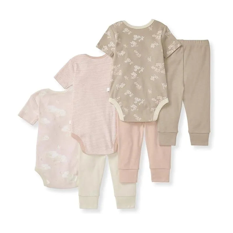 Burts Bees - 6Pk Baby Girl Organic Cotton Bodysuit & Pant Set, Ranunculus Image 2
