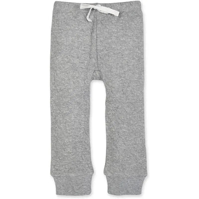 Baby knit jogger pants in heather grey with a drawstring waist and cuffed ankles. Designed for comfort and style.