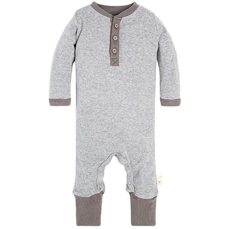 Burts Bees - Baby Neutral Henley Coverall, Heather Grey, Preemie Image 1