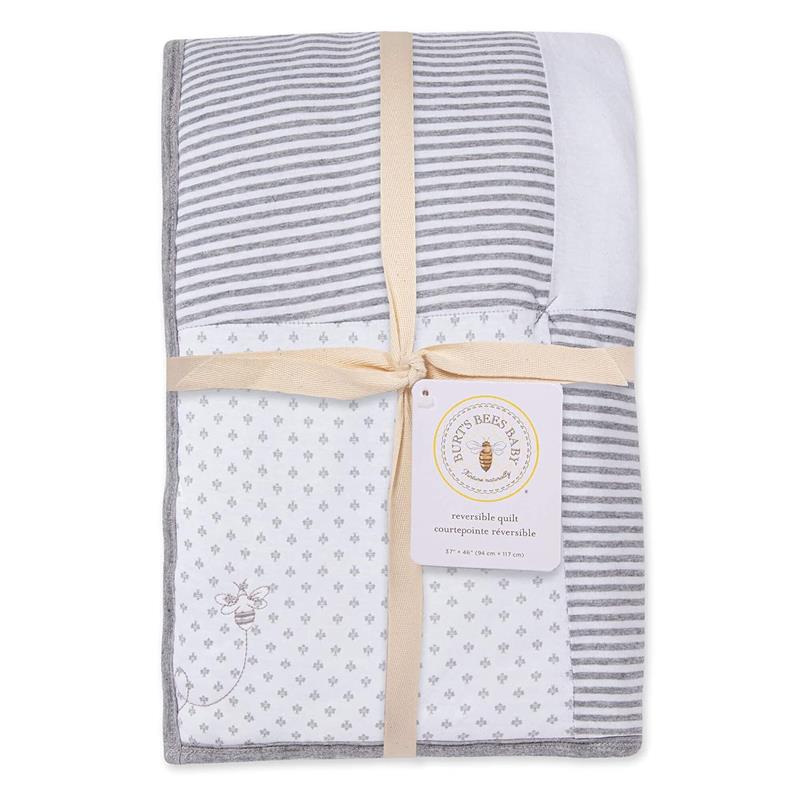 Burt's Bees Bedding - Dottie Bee Baby Quilt, Heather Grey Image 2