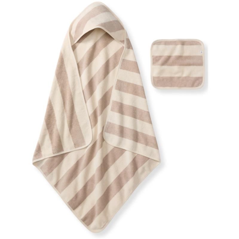 Burts Bees - Organic Cotton Rugby Stripe Woven Terry Towel & Washcloth Set Oat Image 1