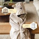 Burts Bees Organic Cotton Toddler Hooded Bear Towel, featuring a cute bear face on the hood, resting on a wooden table.
