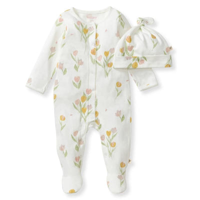 Burts Bees Tulip Fields Baby Girl Jumpsuit & Hat Set Image 1