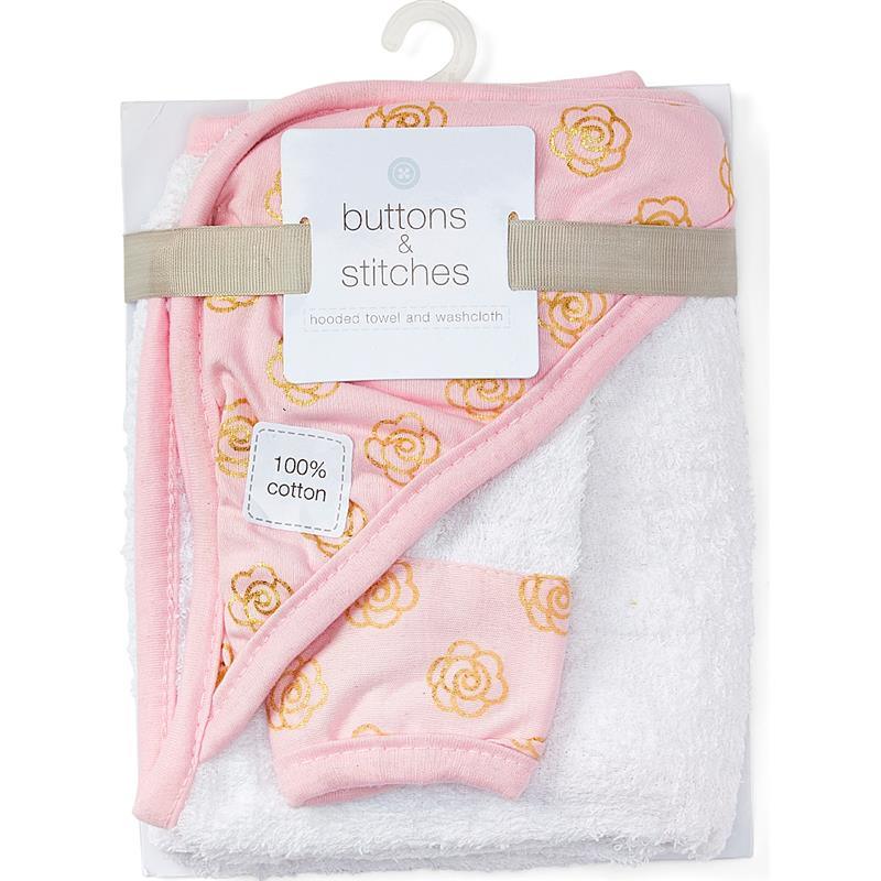 Buttons & Stitches - Hooded towel and washcloth, Foil Flower Pink Image 1