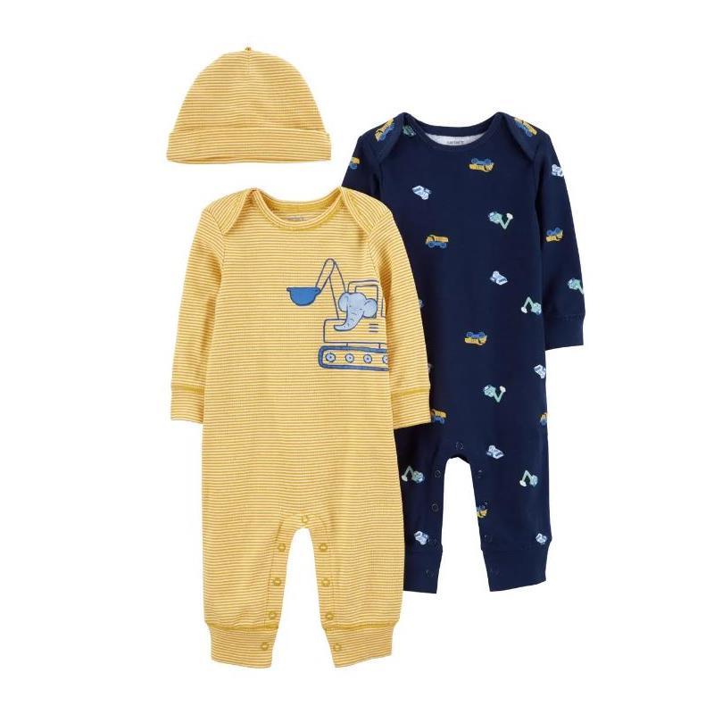 Carters - Baby Boy 3Pk Jumpsuit and Cap Set, Yellow/Navy Image 1